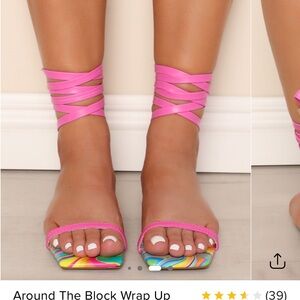 Fashion Nova Pink Sandals with Clear Straps and Ankle Wraps